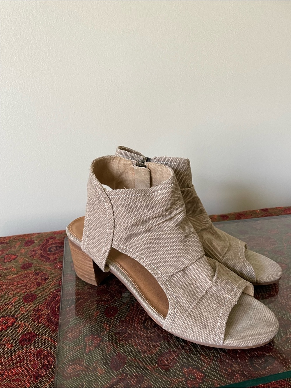 Not Rated Beige Open-Toe Block Heel Mules